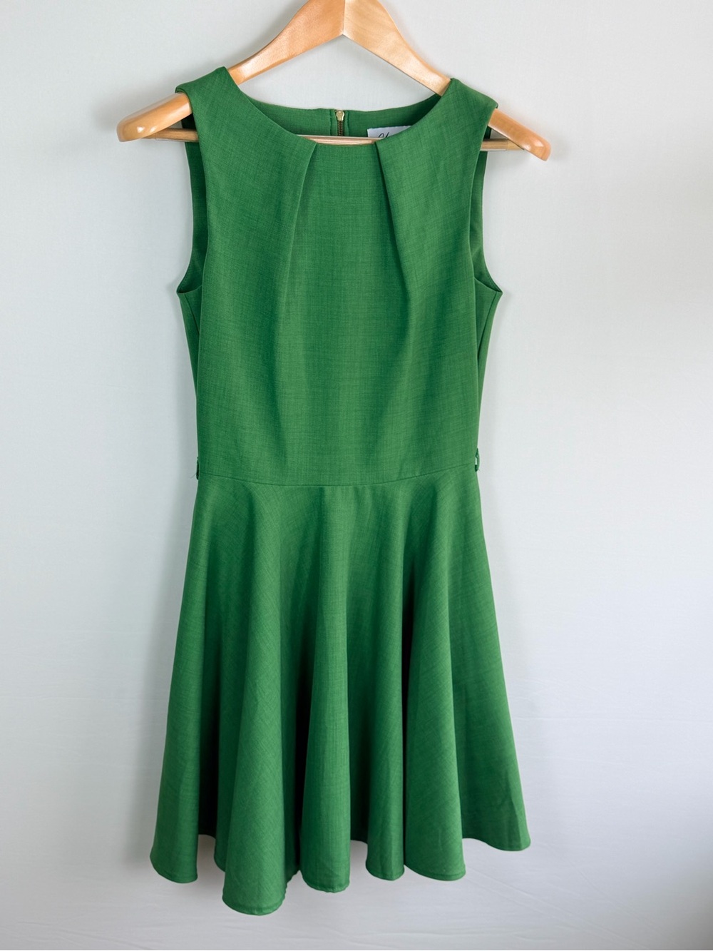 Closet London Green Fit & Flare A-Line Dress Pockets Gold Zip US 6